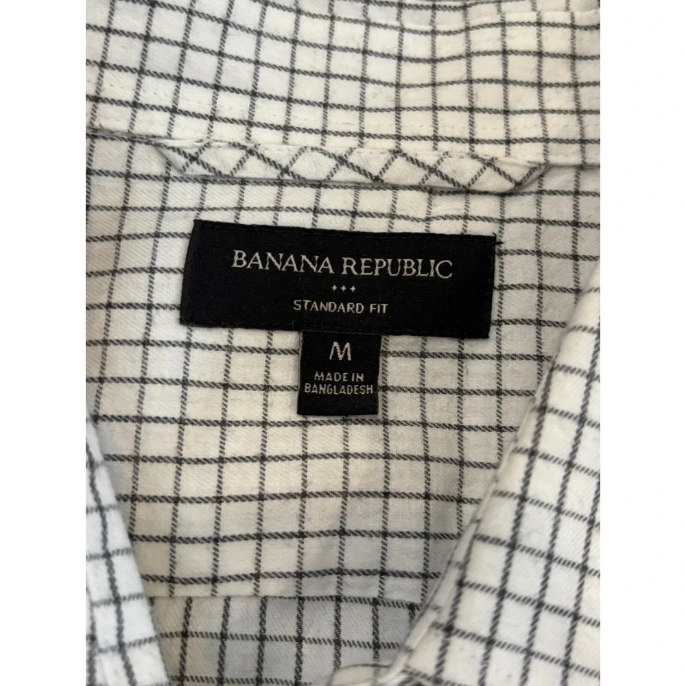 Banana Republic Mens Medium Check Gray Stretch Standard Fit Button Up Shirt
